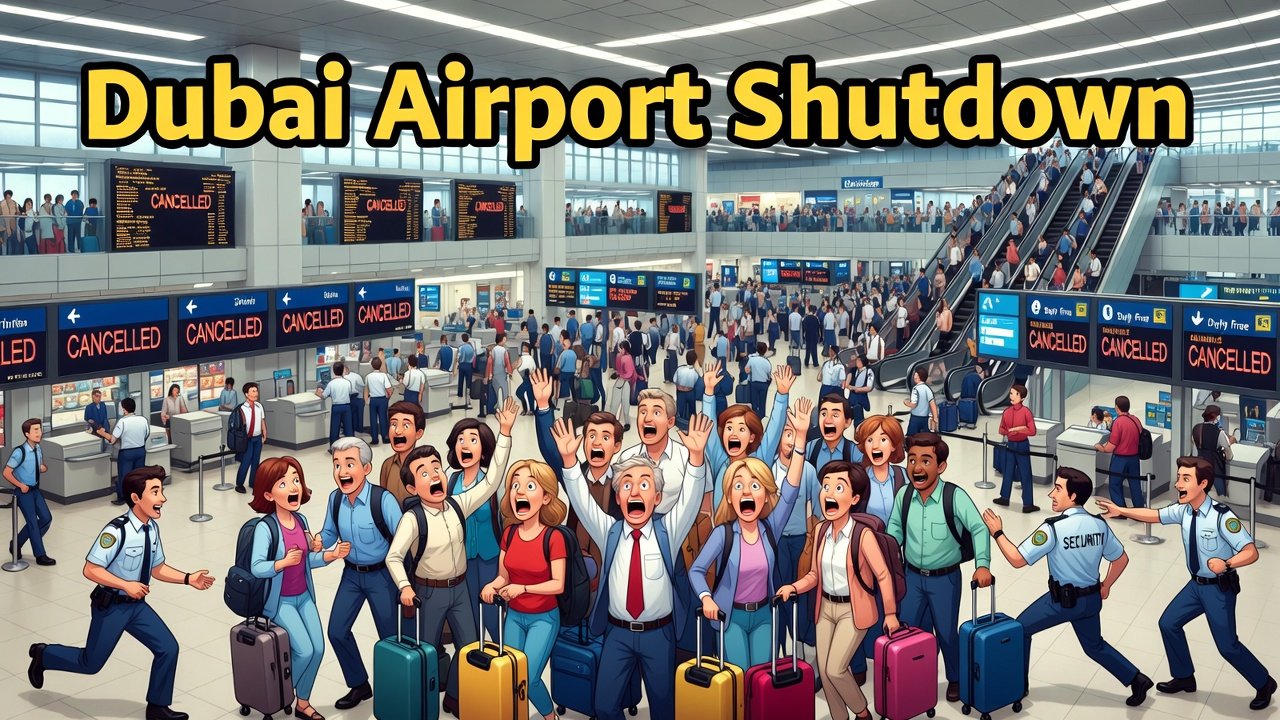 Cartoon Chaos at Dubai Airport: Flights Grounded Amid Security Alert